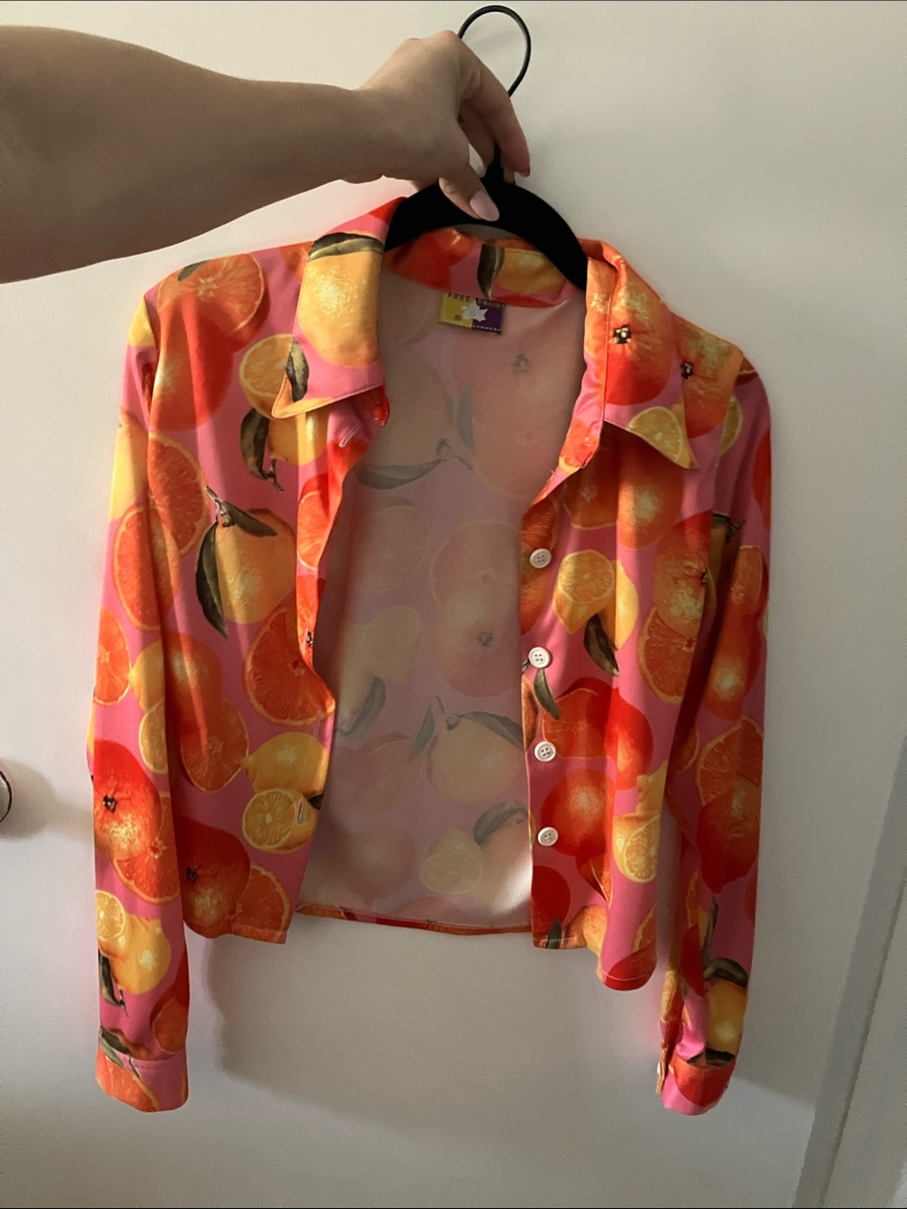 Citrus-Print Button-Down Shirt in Pink & Orange